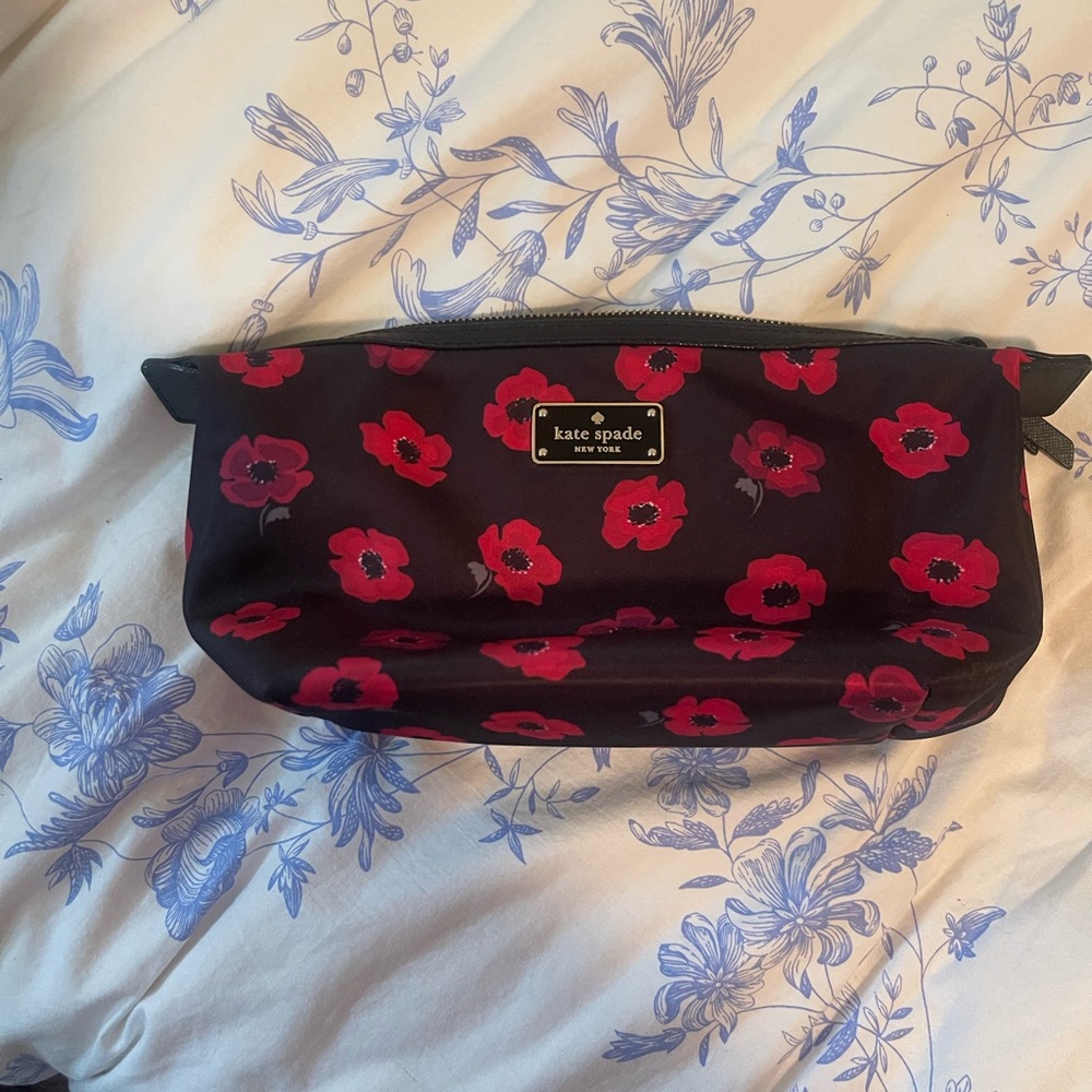 Kate Spade Black and Red Floral Cosmetic Bag